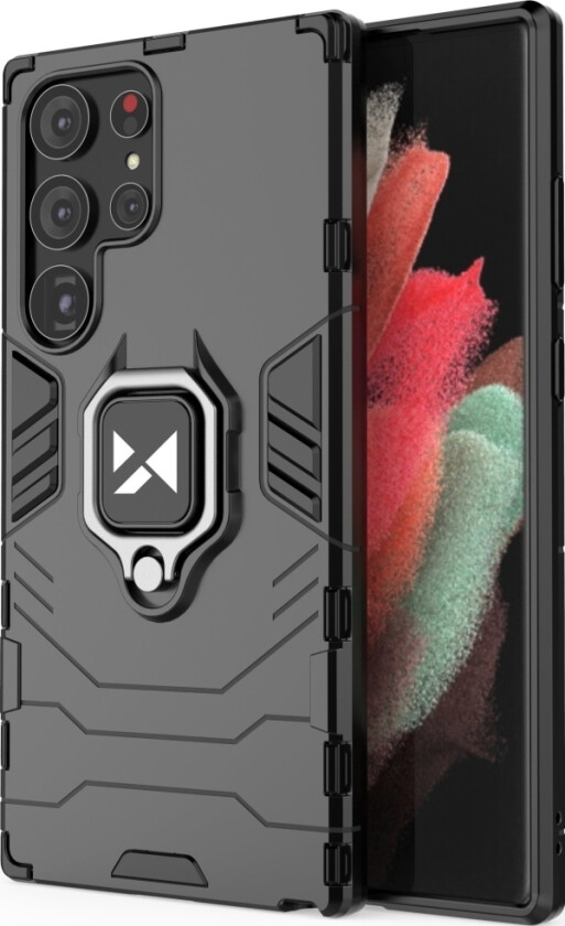 Ring Armor Veske Til Samsung Galaxy S23 Ultra Pansret Deksel Magnetisk Holder Ring Sort