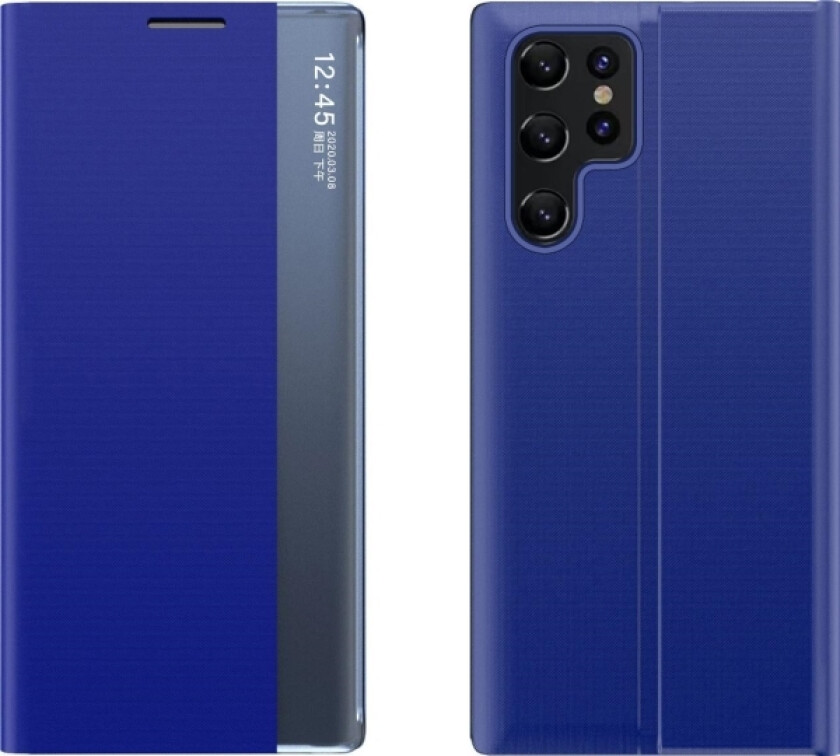 New Sleep Case-Deksel Med Klaff Og Stativfunksjon For Samsung Galaxy S22 Ultra Blå