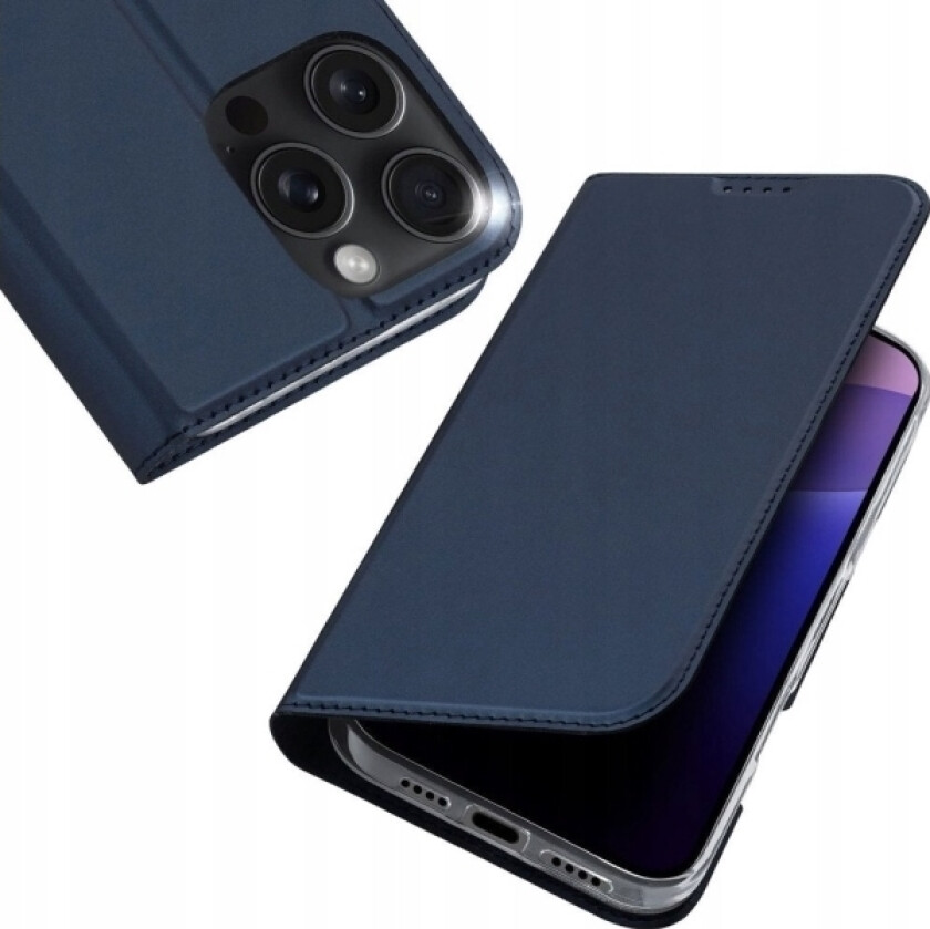 Skin Pro-Deksel Til Iphone 16 Pro Max Med Klaff Og Kortspor - Blå