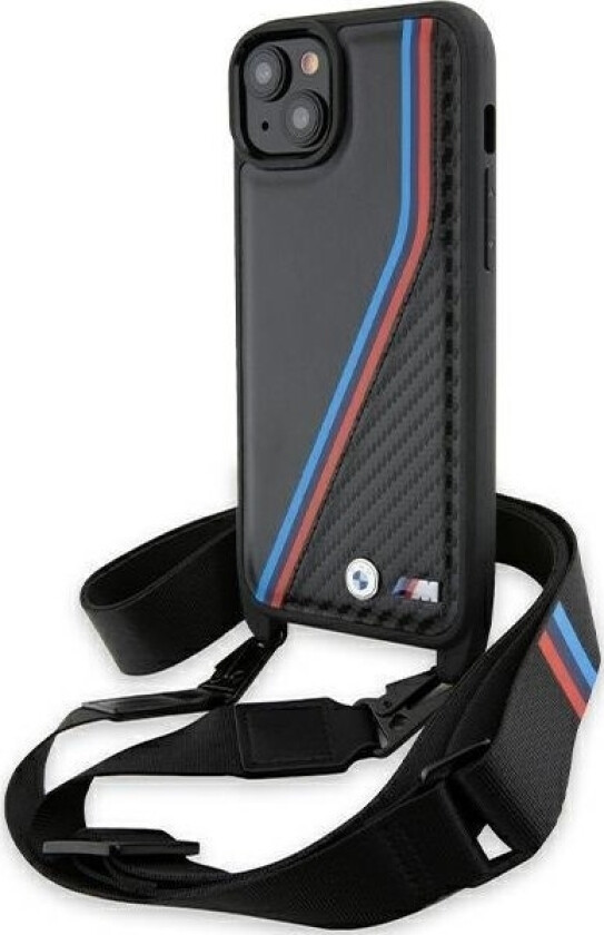 Bmw Etui Bmw Bmhcp15m23psvtk Apple Iphone 15 Plus / 14 Plus Hardcase M Edition Carbon Tricolor Lines & Strap Czarny/Black