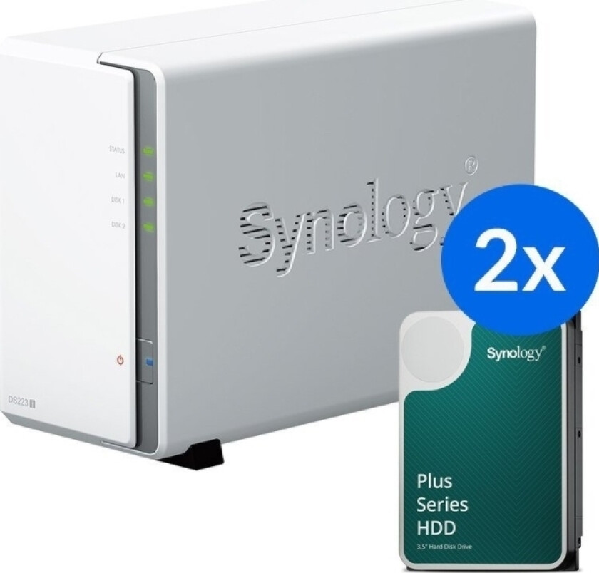 Server Ds223j /12T | 2-Bay Nas-Server Med Disker Med En Total Kapasitet På 12Tb, Tower