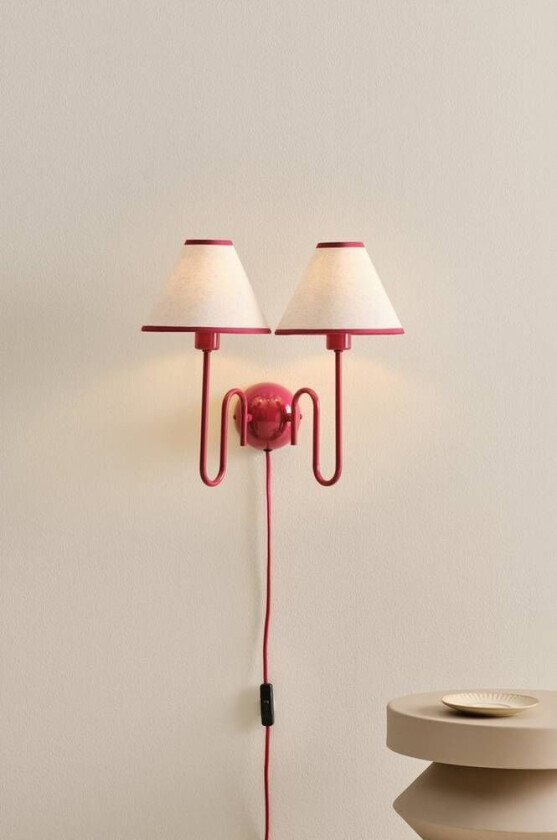 JULIET vegglampe Nature Linen With Red Metal