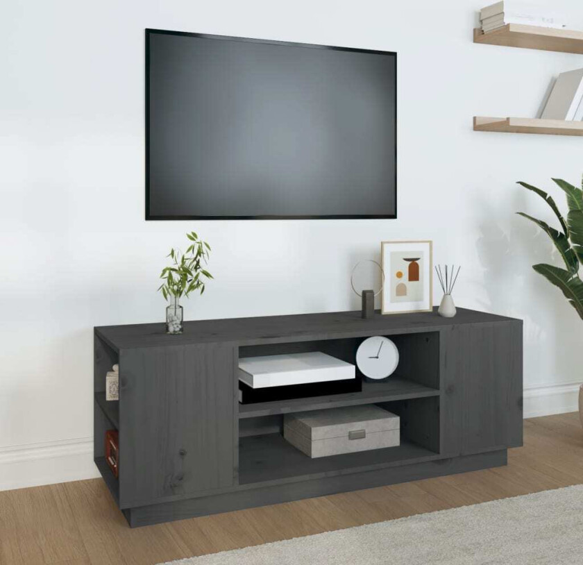 TV-benk grå 110x35x40,5 cm heltre furu
