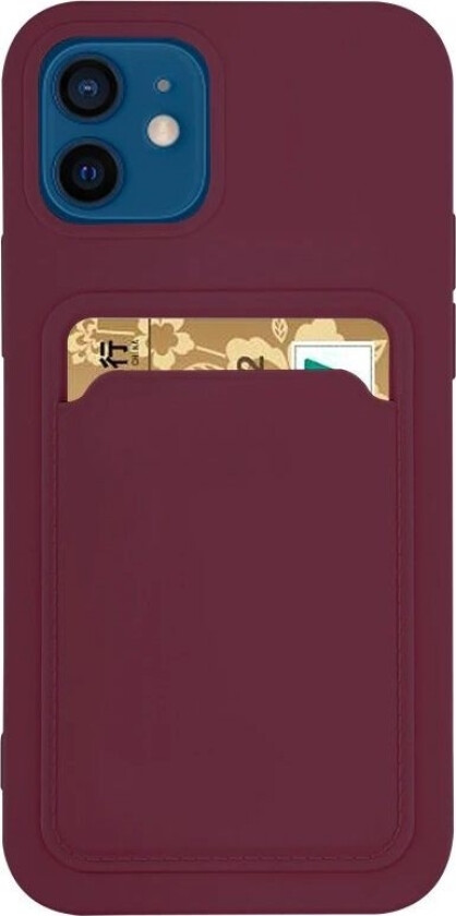 Card Case Silikon Lommebokveske Med Dokumentkortlomme For Iphone 12 Pro Max, Burgunder