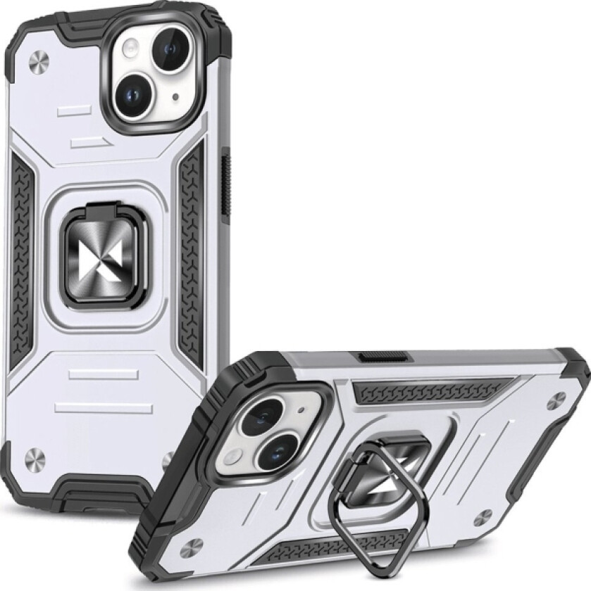 Ring Armor Pansret Deksel Med Fingerholder Til Iphone 15 Plus - Sølv