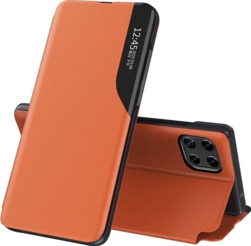 Eco Leather View Case Elegant Deksel Med Flip-Deksel Og Stativfunksjon For Samsung Galaxy A22 4G Oransje