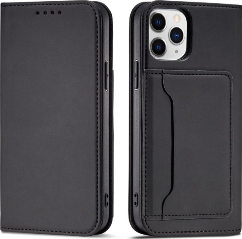 Magnet Card Case For Iphone 12 Pro Max, Deksel, Kortlommebok, Kortstativ, Svart