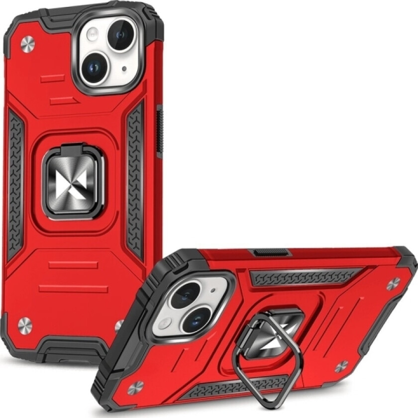 Ring Armor Pansret Deksel Med Fingerholder Til Iphone 15 Plus - Rød