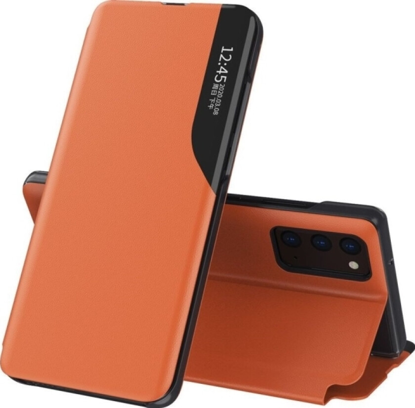 Eco Leather View Case Elegant Deksel Med Flip-Deksel Og Stativfunksjon For Samsung Galaxy A72 4G Oransje