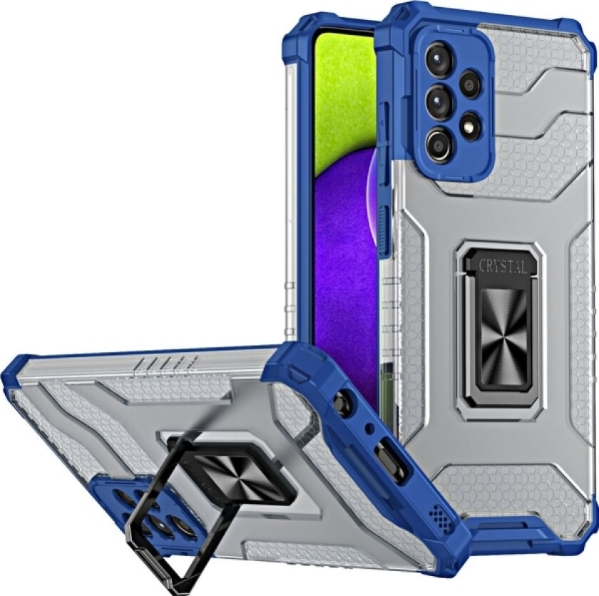 Crystal Ring Case Pansret Hybriddeksel + Magnetisk Holder Samsung Galaxy A72 4G Blå