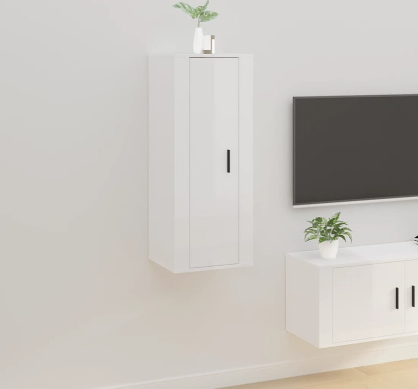 Vegghengt TV-benk høyglans hvit 40x34,5x100 cm