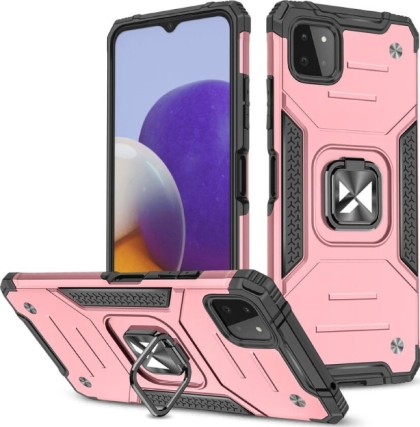 Ring Armor Armored Hybrid Deksel + Magnetisk Holder For Samsung Galaxy A22 4G Rosa