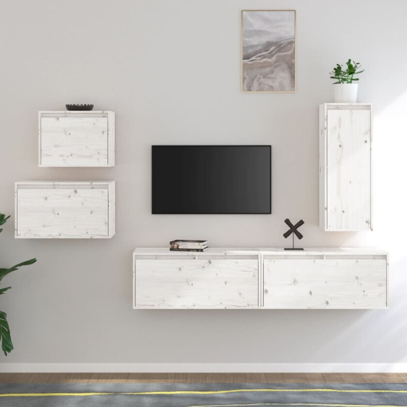 TV-benker 5 stk hvit heltre furu