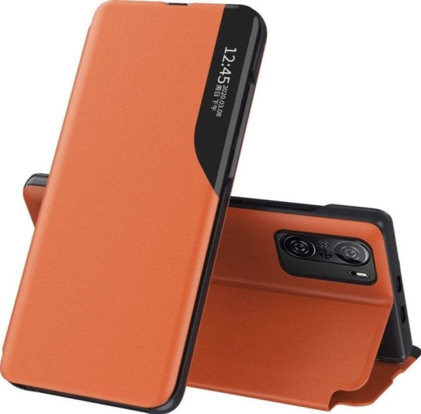 Eco Leather View Case Elegant Etui Med Klaff Og Stativfunksjon For Xiaomi Redmi K40 Pro+ / K40 Pro / K40 / Poco F3 Orange