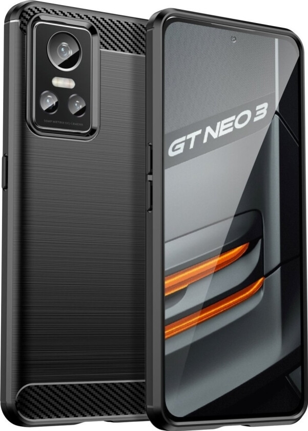 Carbon Case Realme Gt Neo 3 Fleksibelt Silikone Carbon Cover Sort
