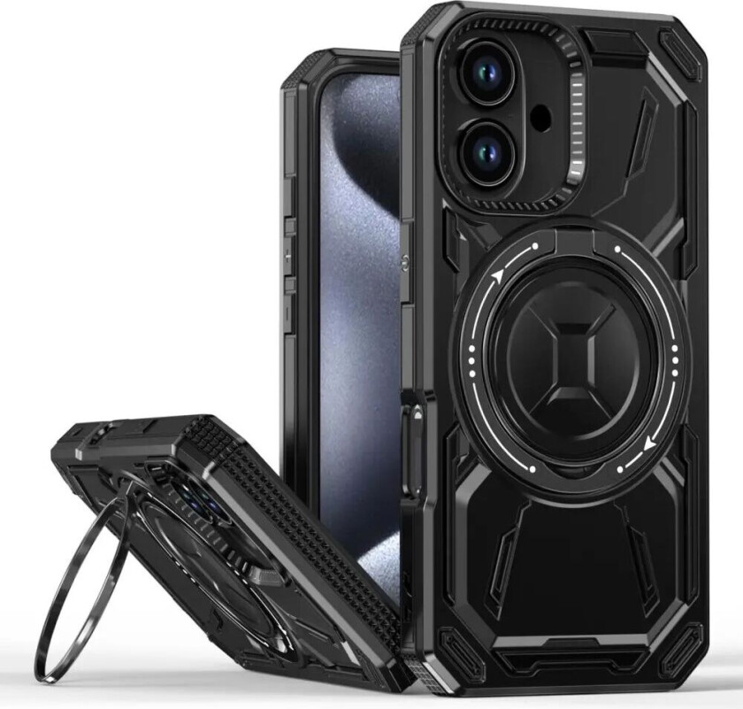 iPhone 16 Bakdeksel med Magnetisk Kickstand - MagSafe Kompatibel - Svart