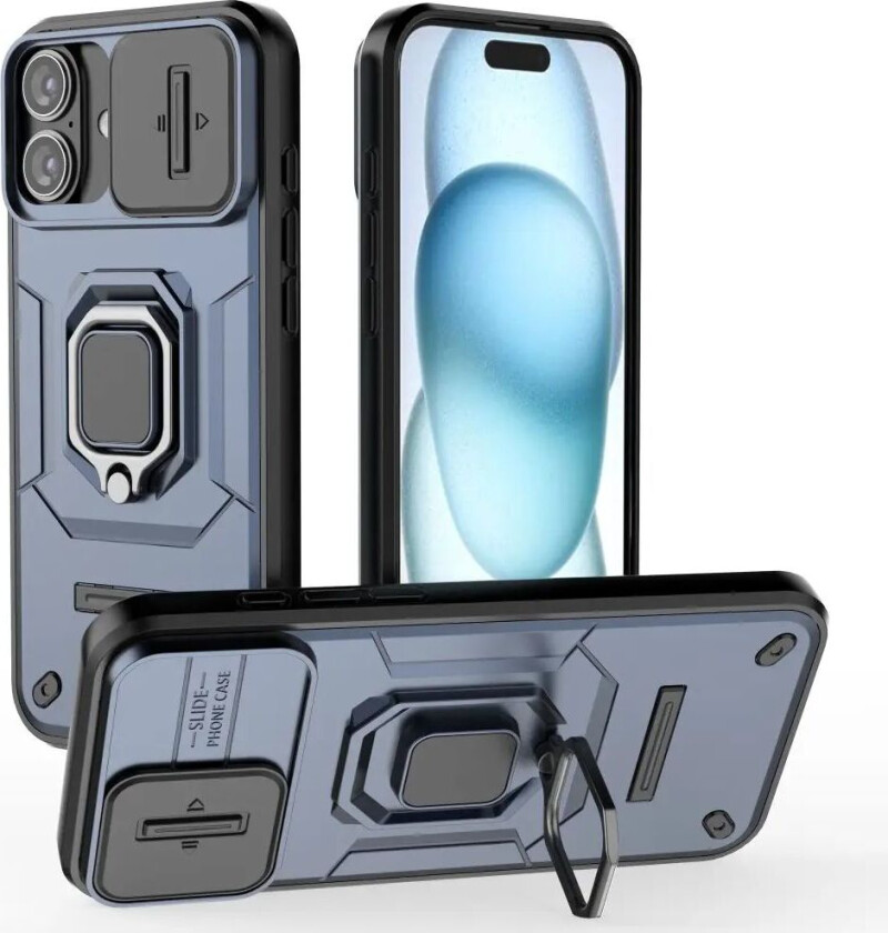 iPhone 16 Plus Bakdeksel med Magnetisk Kickstand Og Cam Slider - Blå