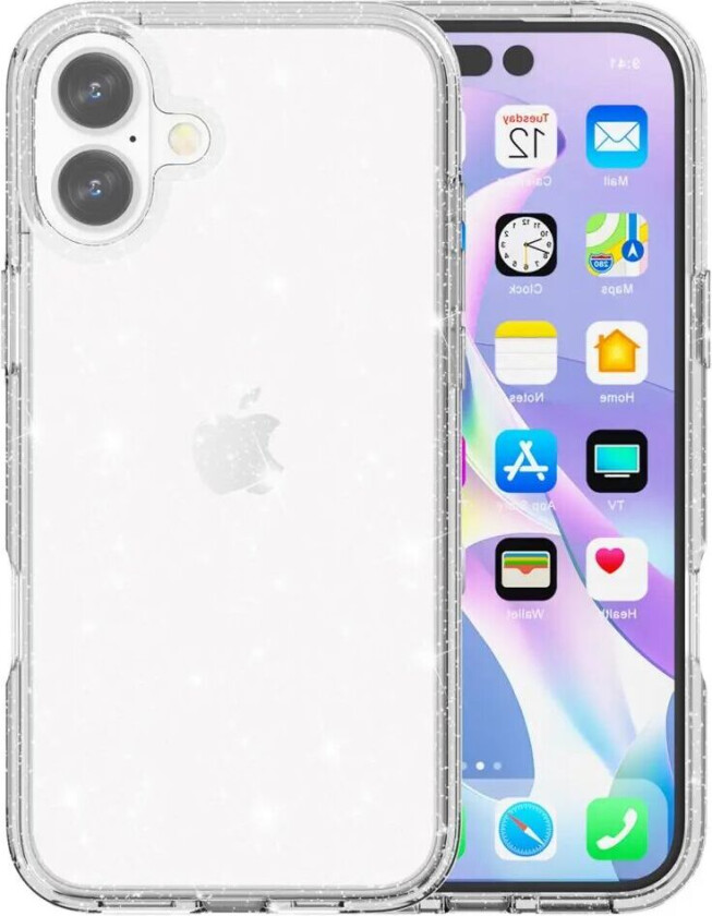iPhone 16 Plus Hybrid Plast Deksel - Hvit Glitter