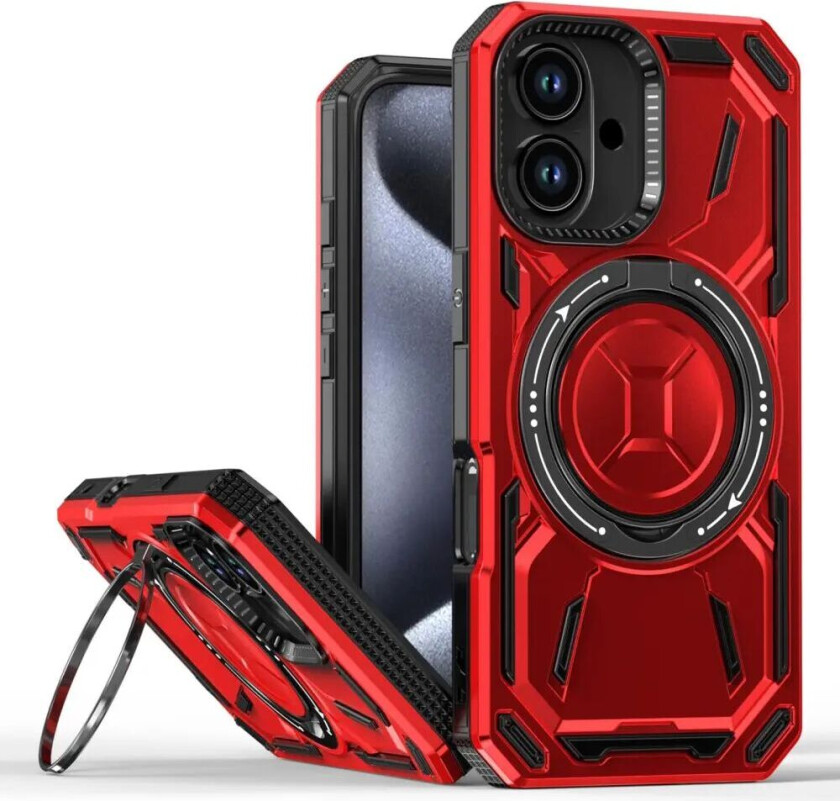 iPhone 16 Bakdeksel med Magnetisk Kickstand - MagSafe Kompatibel - Rød