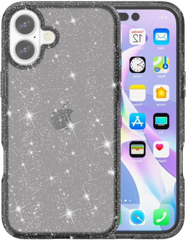 iPhone 16 Plus Hybrid Plast Deksel - Svart Glitter
