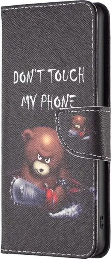 iPhone 16 Plus Skinn Deksel m. Lommebok og Trykk - "Don't Touch My Phone" - Bjørn