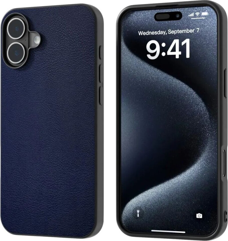 iPhone 16 Kunstskinn Belagt Plast Deksel - Blå