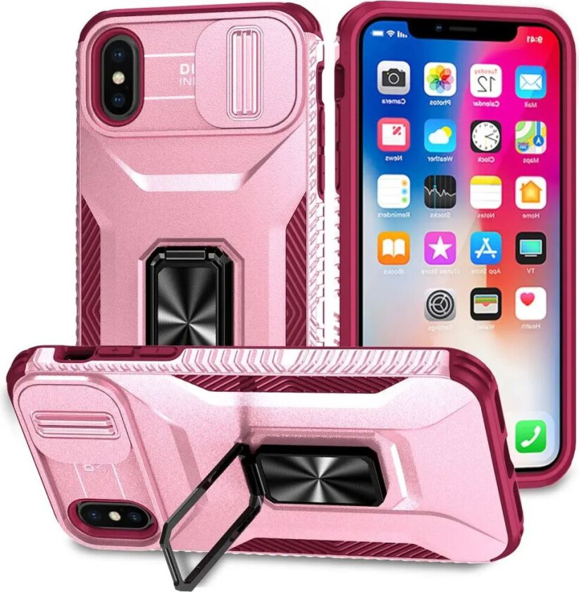 iPhone X / XS Bakdeksel med Magnetisk Kickstand Og Cam Slider - Rosa
