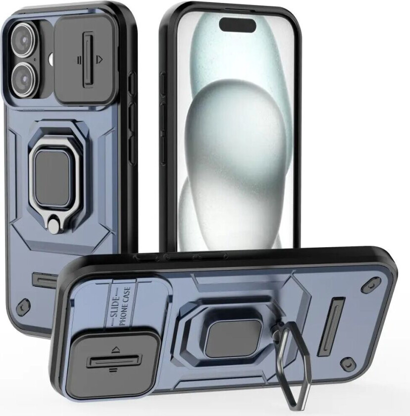 iPhone 16 Bakdeksel med Magnetisk Kickstand Og Cam Slider - Blå