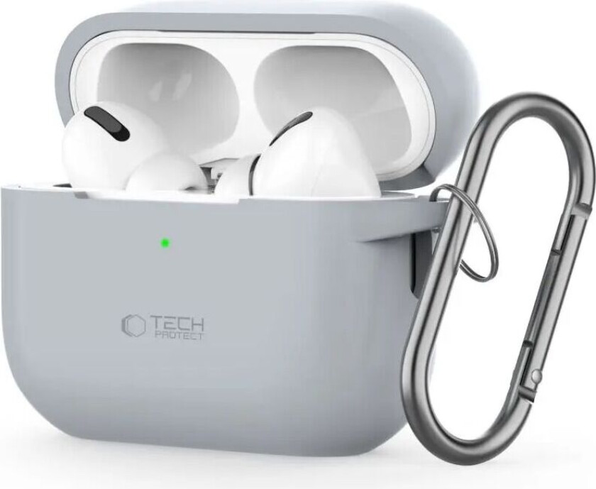 Tech-Protect Apple AirPods Pro (1. & 2. Gen) Silikon Deksel med Karabinkrok - Grå