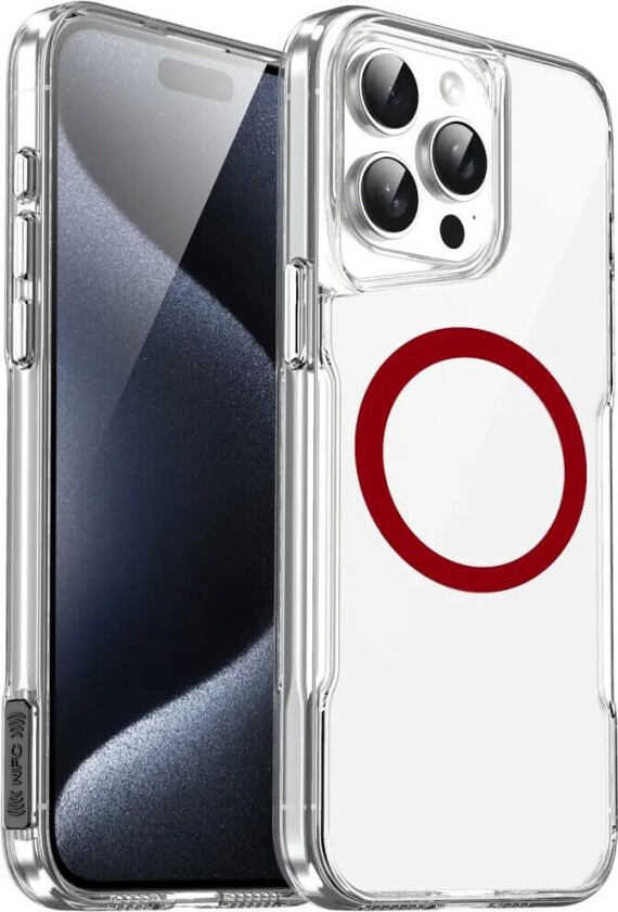 iPhone 16 Pro Hybrid Plast Deksel - MagSafe Kompatibel - Gjennomsiktig / Rød