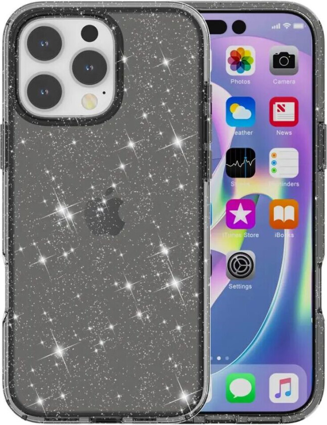 iPhone 16 Pro Hybrid Plast Deksel - Svart Glitter