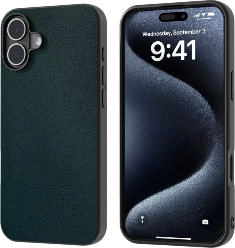 iPhone 16 Kunstskinn Belagt Plast Deksel - Mørke Grøn