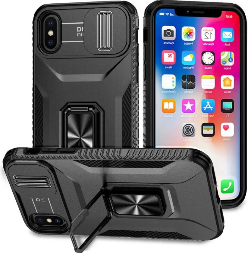 iPhone XS Max Bakdeksel med Magnetisk Kickstand Og Cam Slider - Svart