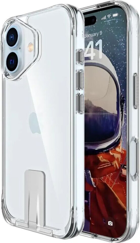 iPhone 16 Plus Hybrid Plastdeksel m. Kickstand - Gjennomsiktig / Sølv