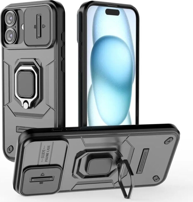 iPhone 16 Plus Bakdeksel med Magnetisk Kickstand Og Cam Slider - Svart