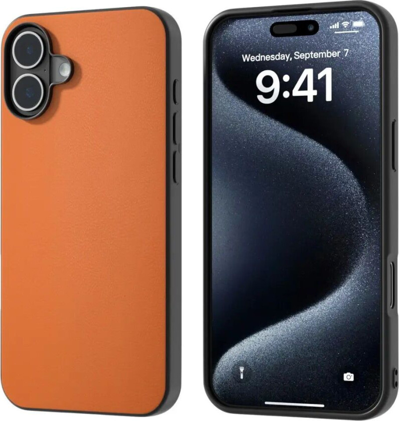 iPhone 16 Kunstskinn Belagt Plast Deksel - Oransje