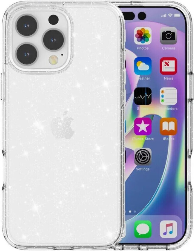 iPhone 16 Pro Hybrid Plast Deksel - Hvit Glitter
