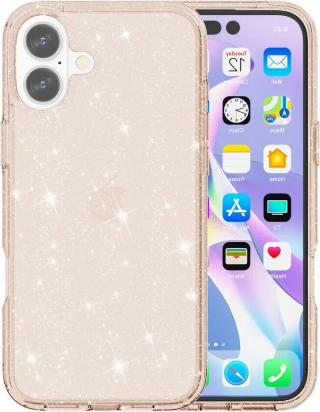 iPhone 16 Hybrid Plast Deksel - Gull Glitter