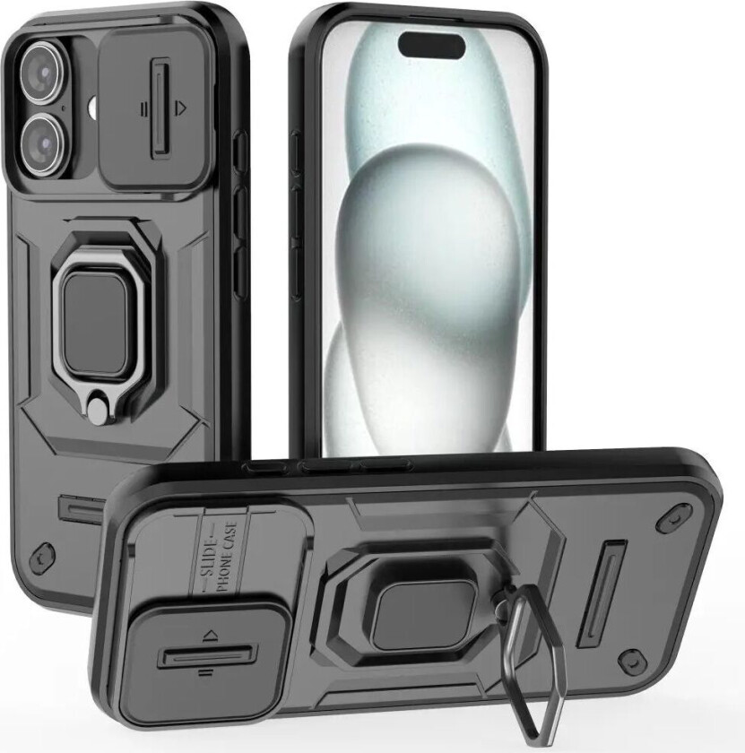 iPhone 16 Bakdeksel med Magnetisk Kickstand Og Cam Slider - Svart