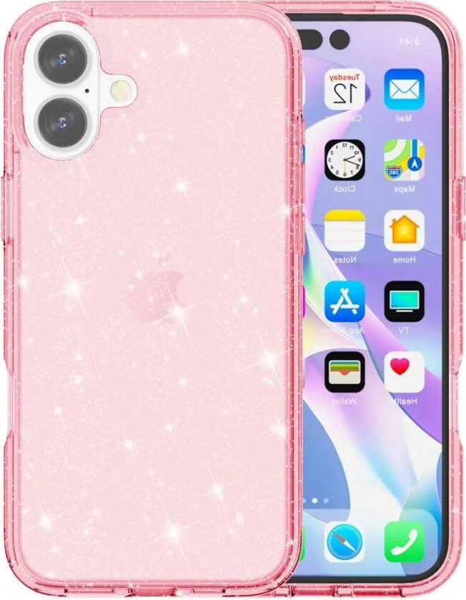 iPhone 16 Hybrid Plast Deksel - Rosa Glitter
