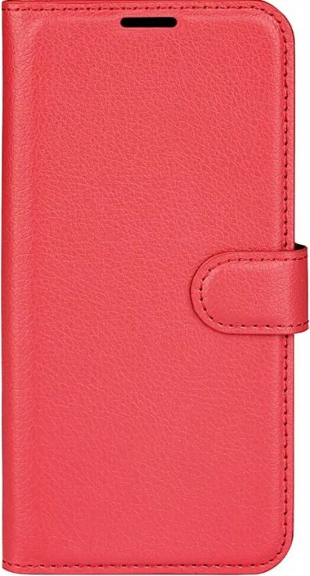 iPhone 16 Plus Litchi Skinn Flip Deksel m. Lommebok - Rød