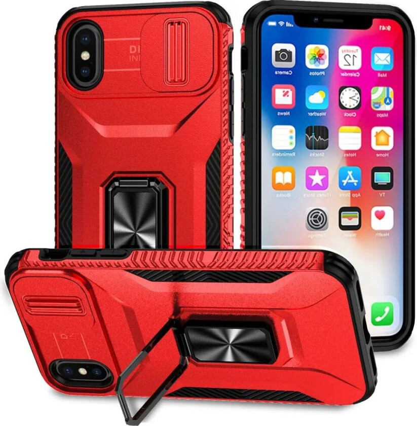 iPhone XS Max Bakdeksel med Magnetisk Kickstand Og Cam Slider - Rød