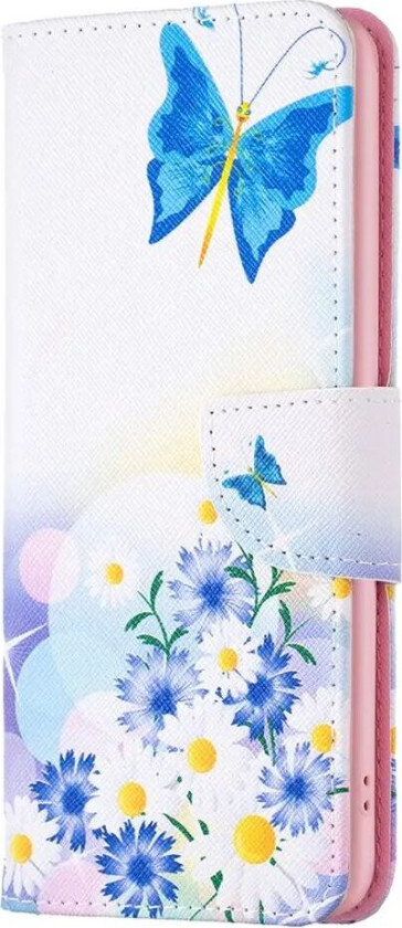 iPhone 16 Pro Skinn Deksel m. Lommebok og Trykk - Sommerfugl & Blomster