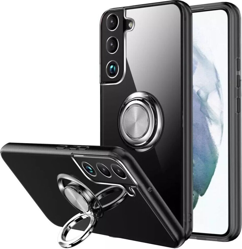 Samsung Galaxy S22 Fleksibelt Bakdeksel med Magnetisk Ring Stativ - Svart