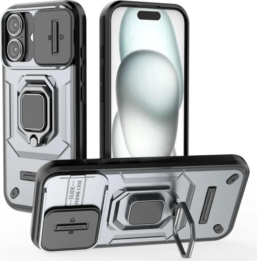 iPhone 16 Bakdeksel med Magnetisk Kickstand Og Cam Slider - Grå