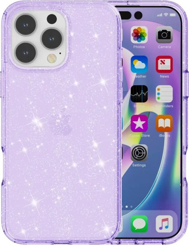 iPhone 16 Pro Hybrid Plast Deksel - Lilla Glitter