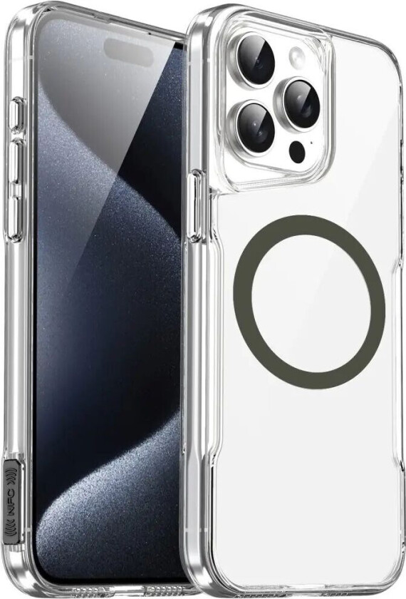 iPhone 16 Pro Hybrid Plast Deksel - MagSafe Kompatibel - Gjennomsiktig / Mørk Grå