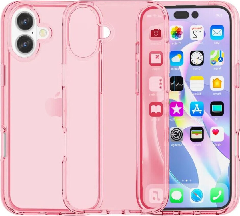 iPhone 16 Hybrid Deksel - Gjennomsiktig Rosa
