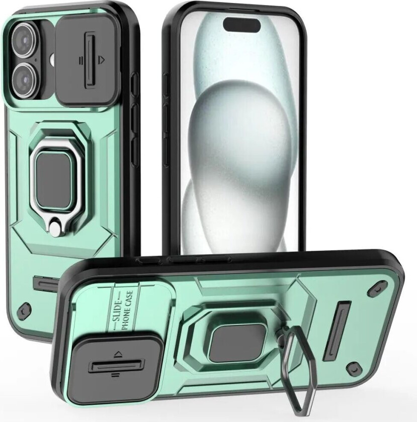 iPhone 16 Bakdeksel med Magnetisk Kickstand Og Cam Slider - Grønn