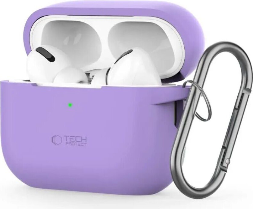 Tech-Protect Apple AirPods Pro (1. & 2. Gen) Silikon Deksel med Karabinkrok - Lilla